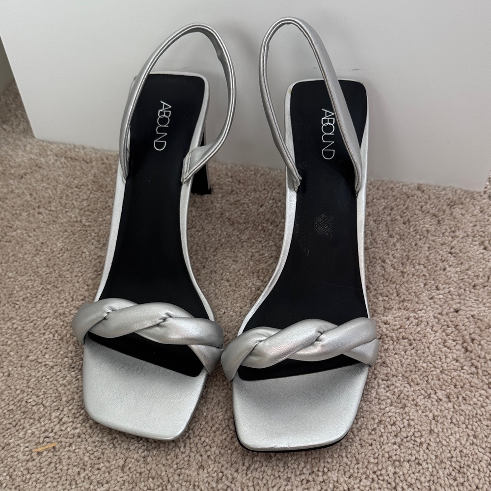 Silver Braided Slingback Block Heels